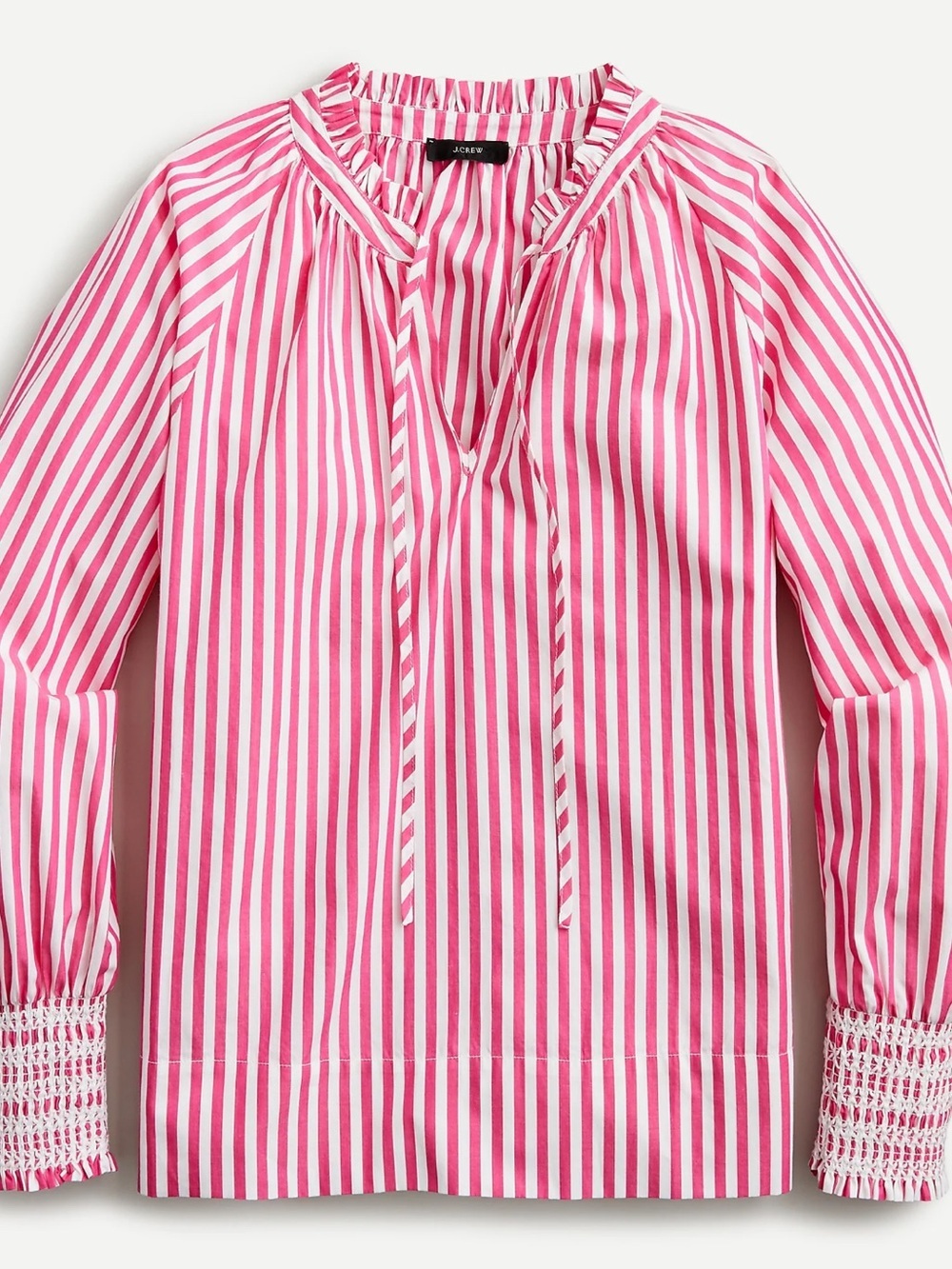 J.Crew Smocked-Cuff Popover Top in Pink Stripe Size Small